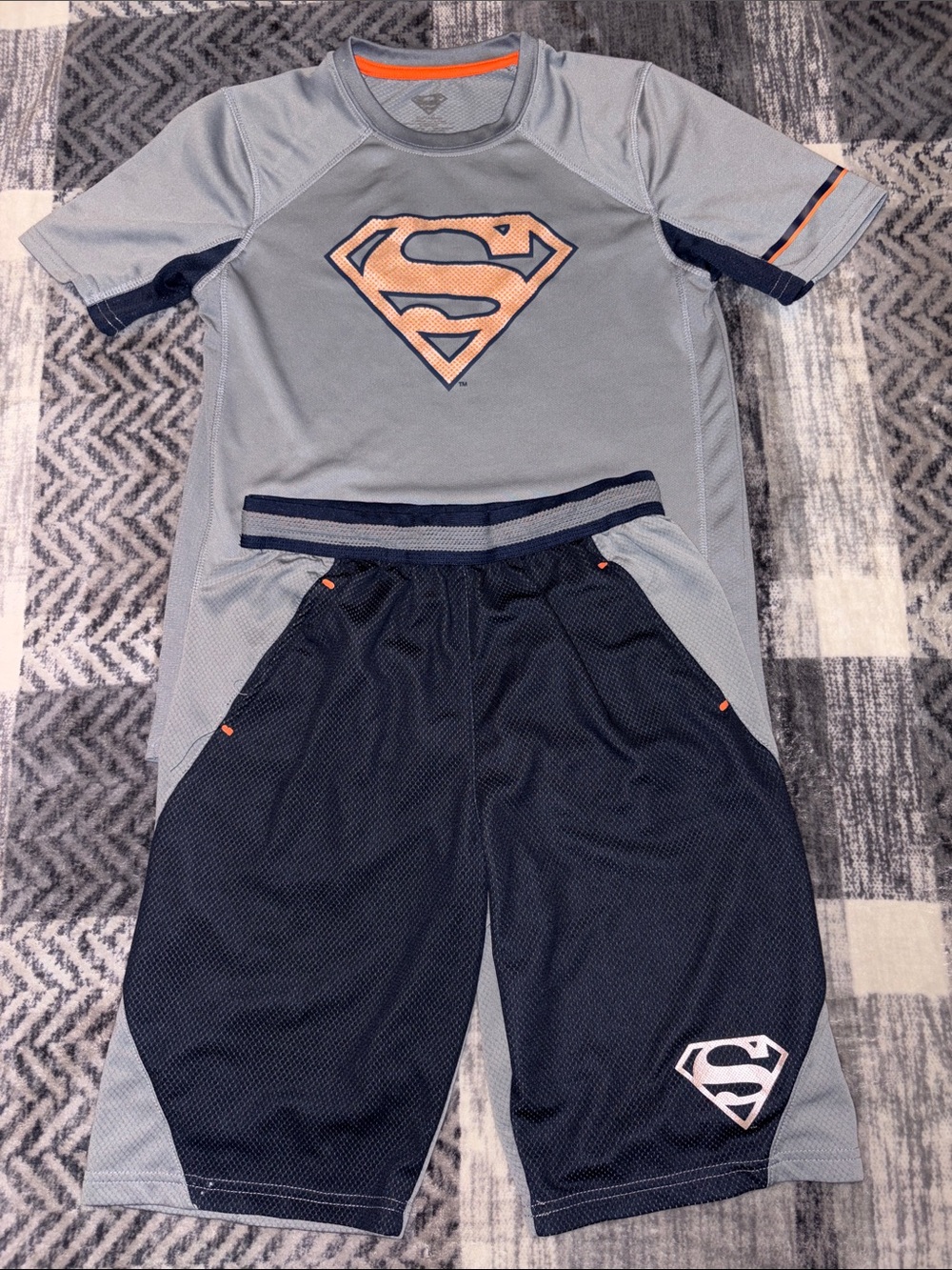 DC Comics Kids Superman Set in Light Gray, Navy and Orange Trim